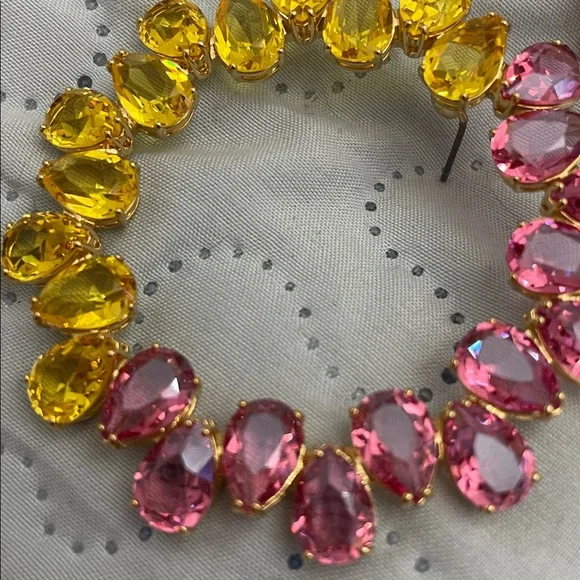 Pink and Yellow Teardrop Crystal Large Hoop Earrings